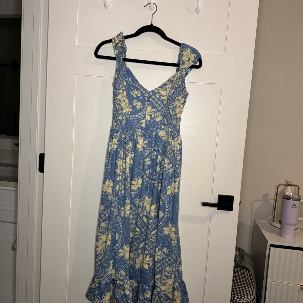 Urban Outfitters Blue and Yellow Floral Midi Dress